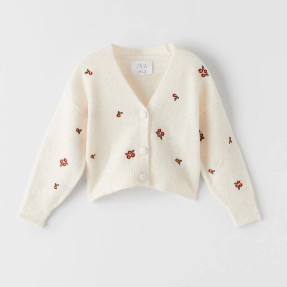 nwt zara floral embroidery knit cardigan